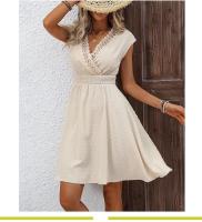Moda femenina Primavera Verano Estilo de vacaciones francés Vestido de encaje con cuello en V hueco Falda de corte en A - details 0