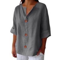 Camiseta de verano "Mujer 2025 con cuello en V, lino y algodón, holgada y transpirable, estilo boho-chic - Moda informal y elegante" "Mujer con cuello en V, algodón, transpirable, - Moda" - details 43