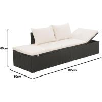 Sofá de jardín de ratán sintético con cojines negros, tumbona ajustable para patio. - details 2