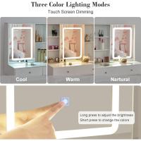 Tocador de Maquillaje con Luz, Brillo Ajustable, Mesa Cosmética con Espejo Deslizante, Tocador Pequeño con Taburete 2 Cajones Blanco EFST15M - details 6