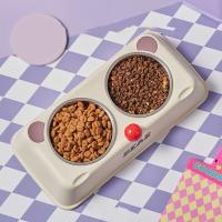 Cuenco doble con forma de oso para mascotas, contenedor de comida para gatos desmontable de gran capacidad, alimentador de agua antigolpes de acero inoxidable para cachorros, hogar - details 2