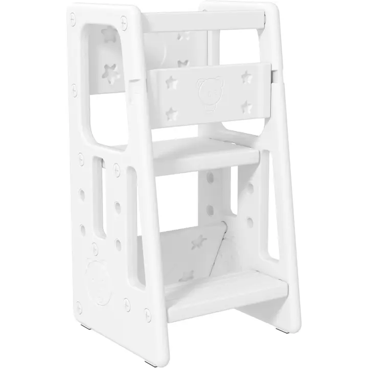Torre de Aprendizaje para Niños Taburete Infantil con Altura Ajustable en 3 Posiciones y Plataforma Antideslizante para Cocina Comedor Baño 47x47x90 cm Blanco - 1