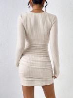 Vestidos de manga larga de punto para mujeres vestidos cortos de cuello cuadrado - details 2