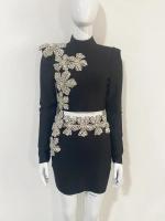 Conjunto de Vestido y Falda Mini de Manga Larga Estilo de Turtén Brillante con Diamantes - details 6