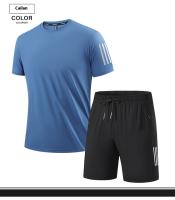 Conjunto casual de talla grande para hombre de pantalones de seda helada con camiseta holgada de manga corta, alta elasticidad, drapeado, conjunto deportivo de secado rápido, tres rayas clásicas, 8XL. - details 15