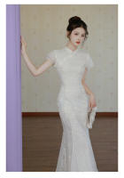 Elegante Vestido de Bordado de Alta Gama Estilo Chino 2025 Otoño Falda Cheongsam de Compromiso de Cola de Pescado - details 7
