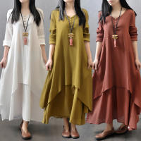 Anself primavera moda mujer Casual vestido suelto Color sólido manga larga vestidos de mujer de gran tamaño talla grande Boho largo Maxi vestido - details 2