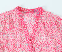 Ropa de mujer estilo europeo y americano de vacaciones vestido casual suelto con estampado largo con cuello en V - details 3