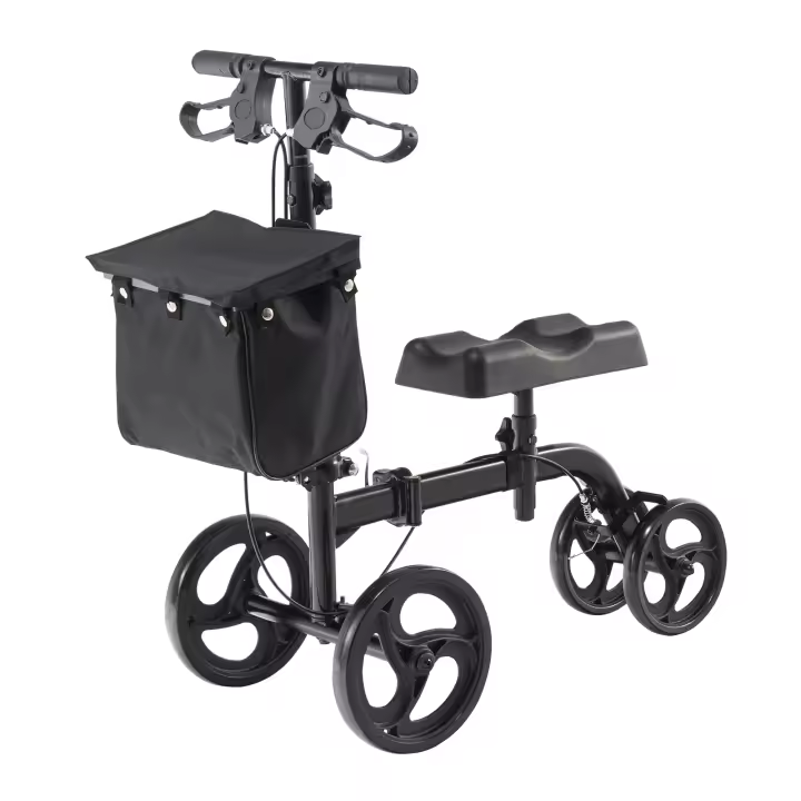 SucceBuy Scooter plegable para rodilla, andador orientable de acero al carbono, manillar y rodillera ajustables en altura, ruedas sólidas todoterreno, frenos duales, scooter de recuperación de movilidad para lesiones en el tobillo y el pie - 1