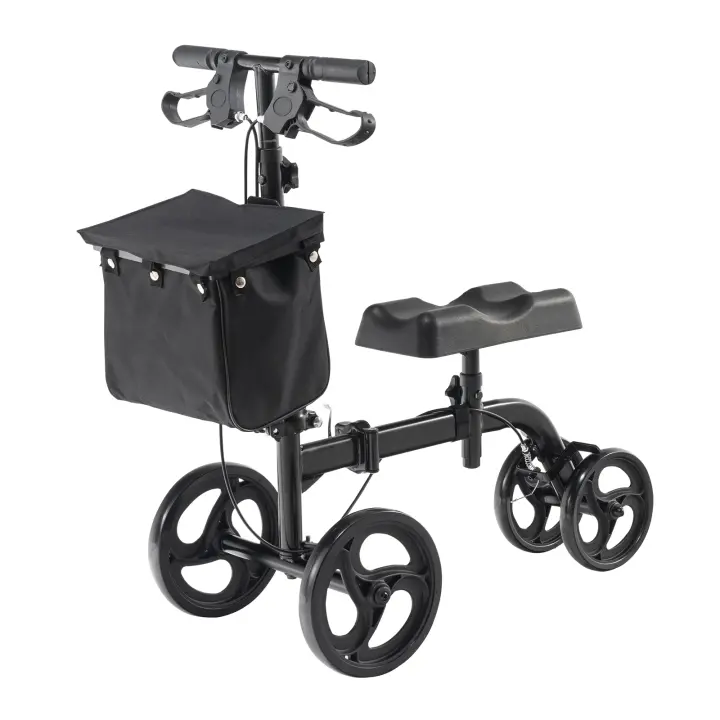 SucceBuy Scooter plegable para rodilla, andador orientable de acero al carbono, manillar y rodillera ajustables en altura, ruedas sólidas todoterreno, frenos duales, scooter de recuperación de movilidad para lesiones en el tobillo y el pie - 1