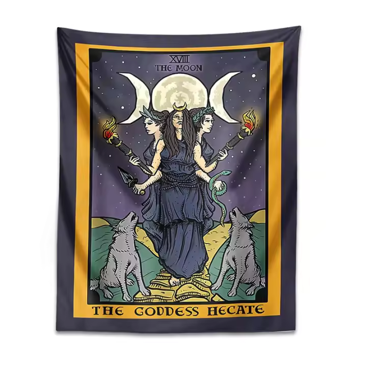 Tapiz de luna de Tarot para colgar en la pared, Mandala, la diosa hecate, astrología Hippie, adivinación, brujería, decoración de fondo - 1