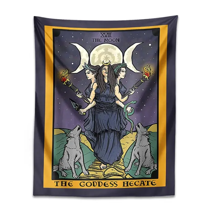 Tapiz de luna de Tarot para colgar en la pared, Mandala, la diosa hecate, astrología Hippie, adivinación, brujería, decoración de fondo - 1