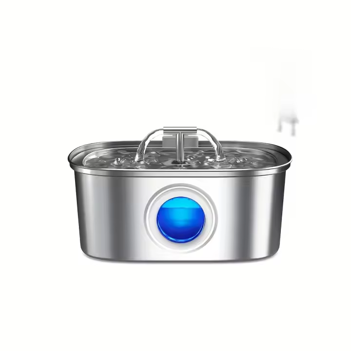 Fuente de agua automática de acero inoxidable para gatos, dispensador inteligente de agua para mascotas con bomba silenciosa, con ventana de nivel de agua, 3,2 l/108oz - 1