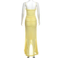 BUNO-vestidos de fiesta de malla irregulares, novedad de 2024, vestido ceñido con tirantes finos, vestido largo fruncido a la moda para mujer - details 29