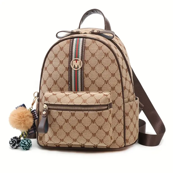 Mochila con estampado de letras para mujer, morral informal de cuero PU para viaje al aire libre - 1
