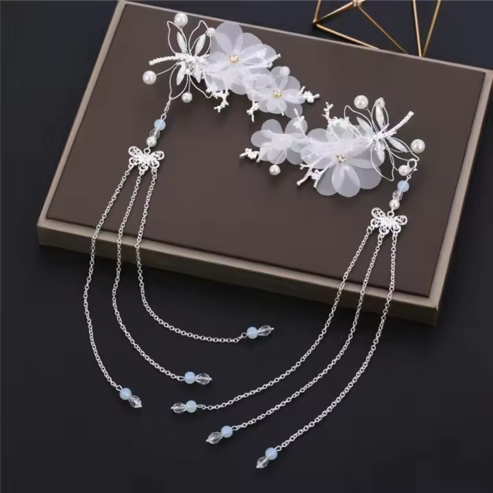 Accesorios para el cabello de boda HANFU mariposa libélula china horquilla pinzas para el cabello tocados con borlas - 1