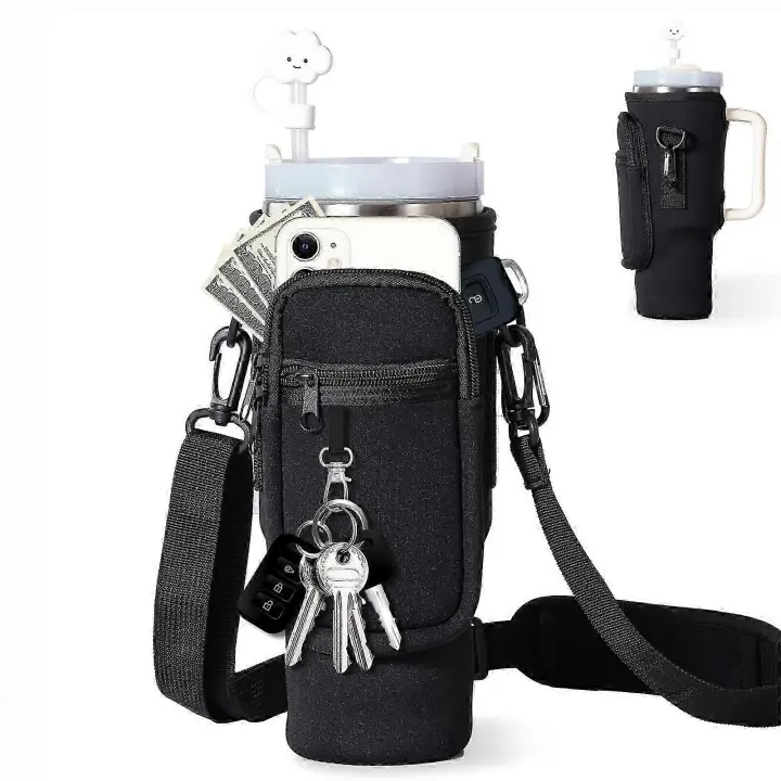 Bolsa para botella de agua, bolsa para botella de agua con correa, compatible con vaso Stanley de 40 oz - 1