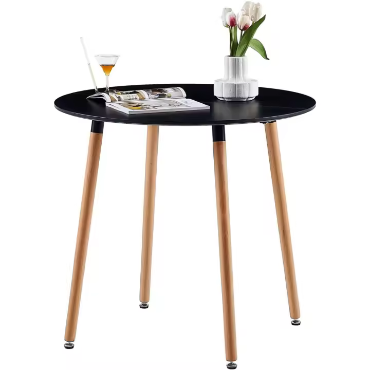 Cocina Mesa de Comedor, Estilo escandinavo Ronda Mesa y Patas de Madera de Haya, 80*72 cm, Color Blanco - 1