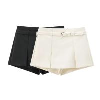 BUNO-Minifaldas y pantalones cortos para mujer, pantalón corto informal liso, cintura alta, holgado, para oficina, moda de verano, ropa, faja decorativa - details 1