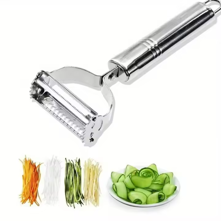 Pelador de verduras de cocina Cepillo de melón de acero inoxidable Pelador de doble cabeza Pelador de frutas y verduras de múltiples funciones para el hogar - 1
