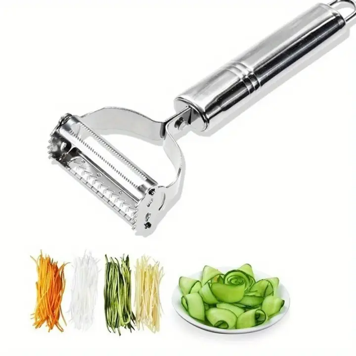 Pelador de verduras de cocina Cepillo de melón de acero inoxidable Pelador de doble cabeza Pelador de frutas y verduras de múltiples funciones para el hogar - 1