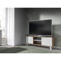 Mueble TV Moderno para Sala de Estar 2 Puertas y Baldos Centrales Acabado en Roble y Blanco - details 1