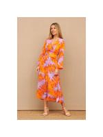 Vestido Midi Nome Estampado de Primavera Lila y Naranja con Cinturón Poliester, Polyester para Mujer Moda de Verano - details 0