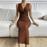 Vestido sin mangas de mujer con cuello V torcido y cintura cerrada - details 6