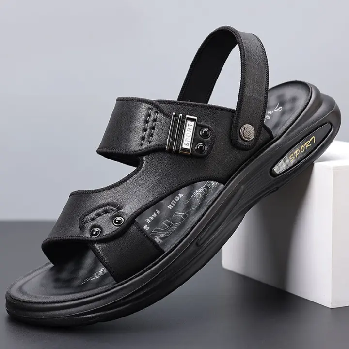 Sandalias de hombre, zapatos de playa de piel de vaca de primera capa, sandalias de cuero de moda casual para hombre, extra grandes - 1