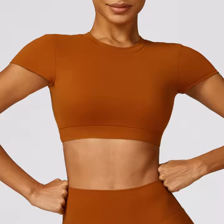Camiseta de Yoga de Corte Corto de Verano Top de Deportivo de Nylon para Mujeres - 1