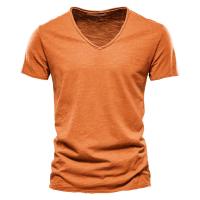 Camiseta 100% de algodón con cuello en V para hombre, camisetas deportivas ajustadas para correr, camisetas sólidas para hombre, camisetas de manga corta de verano para hombre - details 7