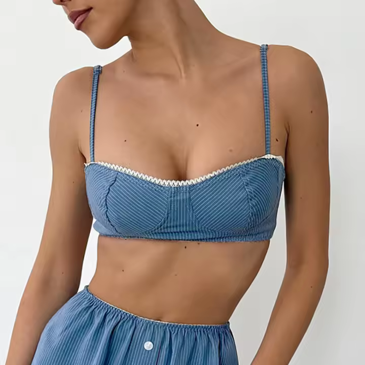 Conjunto de pijama de verano 2025 para mujer: pantalones cortos con camiseta sin mangas a rayas, ropa elegante para estar en casa, moda europea cómoda para pantalones cortos, ropa, - 1
