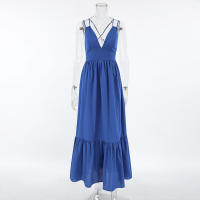 Primavera Verano Nuevo cuello en V sin espalda Diseño de correa Estilo Sense Casual A-line Vestido largo para mujer - details 10