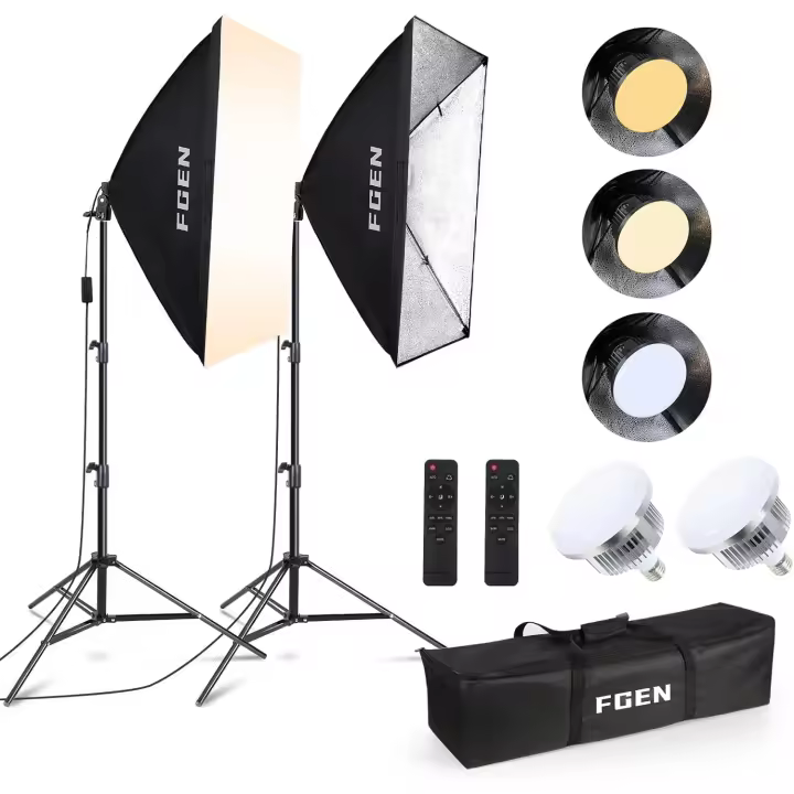 Set LED, Foco Fotografía 2 x 50 x 70cm con 85W Bombillas LED y 2 Control Remoto, Temperatura Regulable 2700-6400K, Iluminacion Fotografia para Fotos, Retratos, Filmación, Estud - 1