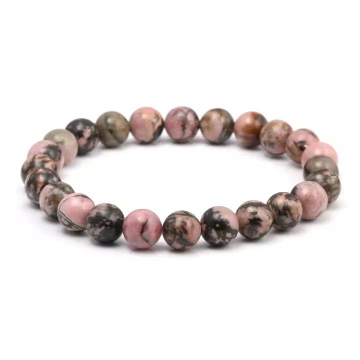 LE SKY Pulseras de Rodocrosita con Cuentas de Piedra Natural, Amuleto de la Suerte, Pulseras de Piedra Negra de 8 mm para Hombres y Mujeres - 1