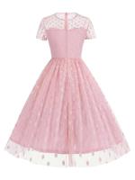 Elegante Vestido Largo con Cinturón de Polka Dot Vintage Manga Corta, Cuello Redondo, Faldas Plisadas para Mujeres en la Moda Retro para Fiestas Nocturnas - details 9