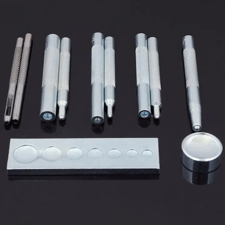 Kit de herramientas de perforación para artesanía de cuero, 11 piezas, resistente, con Base, remache a presión para instalar botones de remache - 1