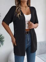 Cárdigans de punto de manga corta de color sólido casual para mujer - details 17