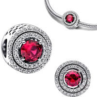 Pulsera de plata de ley 925 para fabricación de joyas, abalorio redondo nivelado brillante, color rojo, Original, 925 - details 0