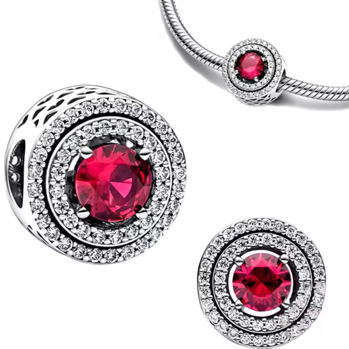 Pulsera de plata de ley 925 para fabricación de joyas, abalorio redondo nivelado brillante, color rojo, Original, 925 - 1