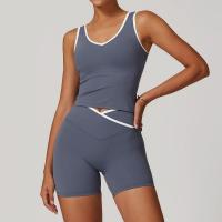 Conjunto deportivo cruzado de cintura alta para mujer, traje corto sin espalda, ajustado, desnudo, para Yoga, correr, Fitness - details 5