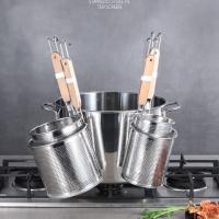 Embudo de acero inoxidable grueso, utensilios de cocina, mango de madera, colador de cesta para Pasta, cuchara colador de malla multifuncional para verduras - details 14
