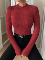 Top de punto de manga larga con cuello con volantes, camiseta interior a rayas con cuello medio para mujer, suéter informal de otoño-invierno - details 13