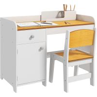 2 Piezas Pupitre Infantil Escritorio para Niños Incluye Silla y con Cajón y para Dormitorio Sala Blanco y Natural - details 0