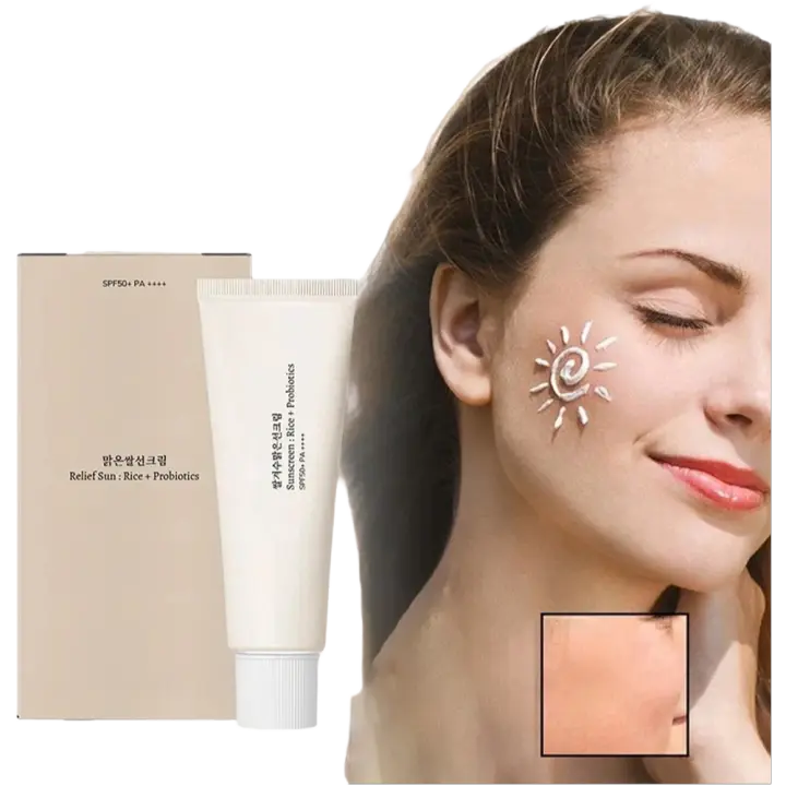 Protector solar SPF50+, crema blanqueadora de la piel probiótica de arroz coreano, Anti UV, bloqueador solar, suero hidratante Facial suave, 50ml - 1
