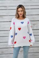 Jersey holgado con patrón de corazón para mujer, suéter de punto blanco Kawaii con cuello redondo, manga larga, tendencia juvenil - details 8