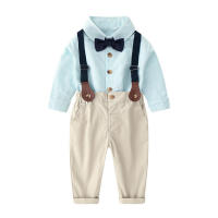 Traje de primavera y otoño para niños, estilo coreano, camisa de algodón a rayas multicolor con cuello vuelto para niños grandes, overoles para niños - details 5