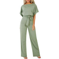 Mameluco Capri recortado de pierna ancha para mujer, pantalones Palazzo, mono de manga corta con pajarita - details 25