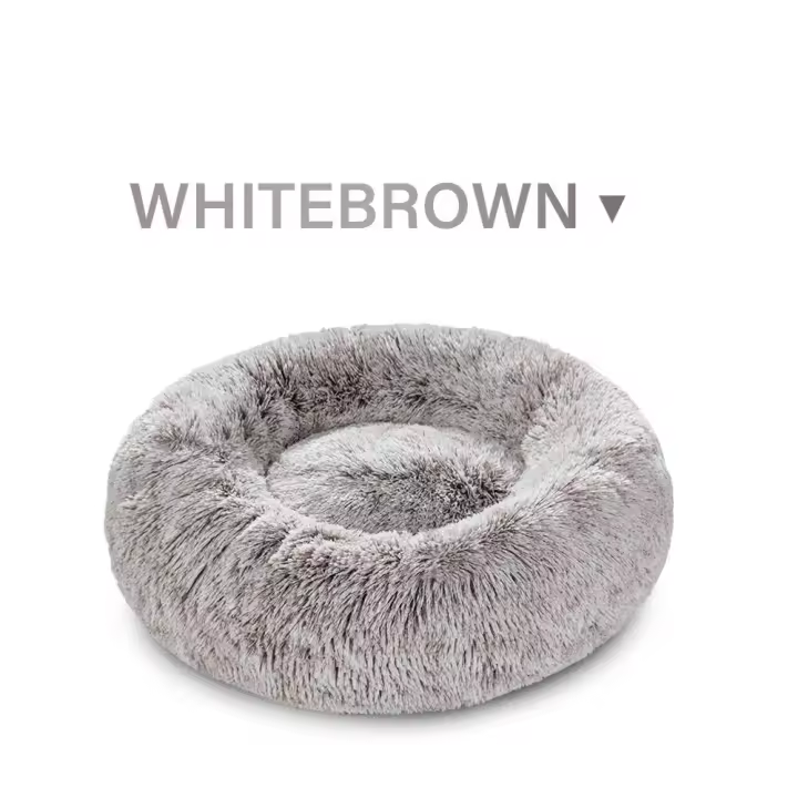 Cama de Mascota Calentada Diseño de Donut de Peluche Largo Anti-anxiedad Portátil - 1