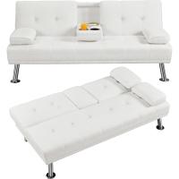 2 Plazas Cama Plegable Tapizada de Piel sintética Sofá con Soporte de Botella Cama 167 X94 cm - details 1